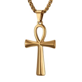 STWTR Men's Stainless Steel Coptic Ankh Cross Religious Pendant Necklace, Stainless Steel, not known