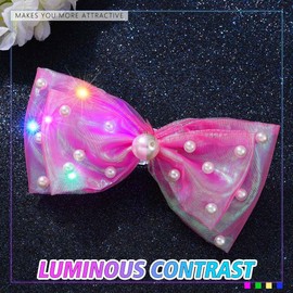 JEAIRTS Light Up Hair Bow Accessories Glow LED Pearl Bows Clips for Women(5-Rose Red)