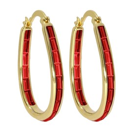 Savlano 14K Gold Plated Inside Out Emerald Cut Crystal Hoop Earrings - Oval Shape Earrings for Women Comes with Gift Box