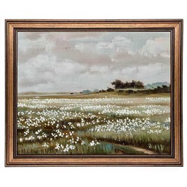 Gold Framed Vintage Wall Art Classical French Landscape Wildflowers Field Painting Canvas Print Kitchen Bedroom Wall Decor (wildflower field, 12L x 9.5W)