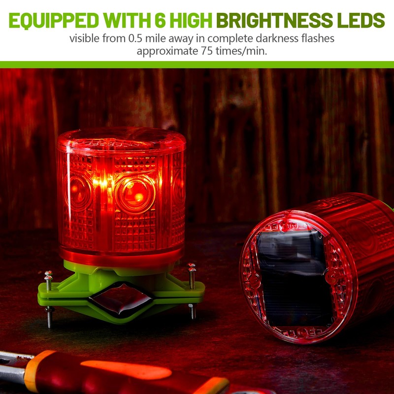 Kittmip 2 Pcs Solar Strobe Warning Traffic Light 360 Degree