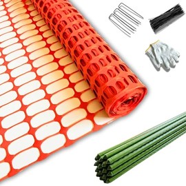 PotatoLife Plastic Fence Extra Strength with Stakes, 40'' x 100' Roll (Orange, 40'' x 100')
