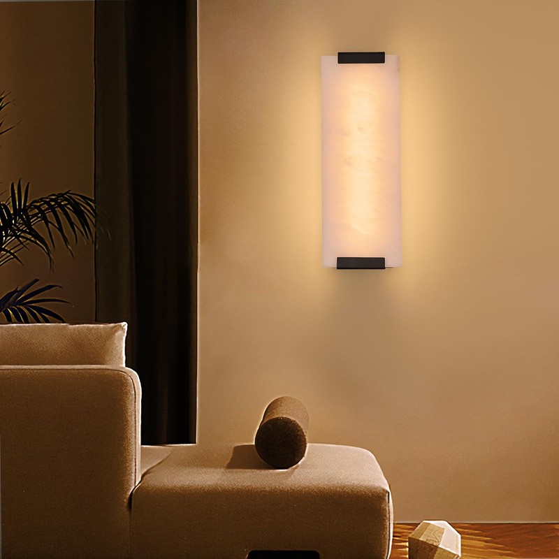14.2in Alabaster Wall Sconce Hardwired, Large Vertical Natural Marble Wall