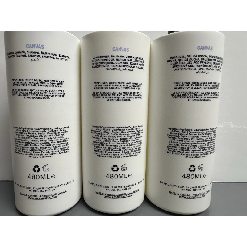 Apotheke 3 PACK Set Apotheke CANVAS Shampoo Conditioner Body Wash