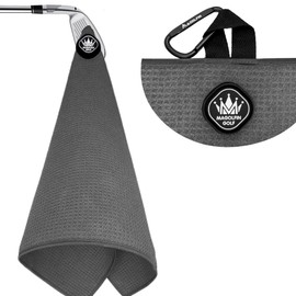 MAGOLFIN Magnetic Golf Towel with Carabiner Clip, Microfiber Waffle Design - Industrial Strength Magnet for Strong Hold to Golf Bags, Carts & Clubs - Gray