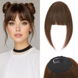 Benehair Bangs Clip-In One Piece Clip-In Fringe Eight Character Real Hair Pony Hairpiece #04 Chocolate Brown Air Hair Bangs for Women Face Contours Correct 14 g