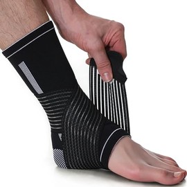 Neotech Care Ankle Brace Support - Elastic & Breathable Fabric - Adjustable Compression Strap - For Men, Women, Youth - Left or Right Foot (Black Colour, Size L, 1 Unit)