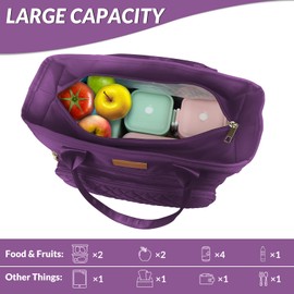EASYA Large Women Lunch Bags for Work Insulated/Insulated Adult Lunch Box for Women/Nylon Thermal Lunch Bag for Women/Leakproof Cooler Lunch Tote Bag with Storage Pocket (purple)