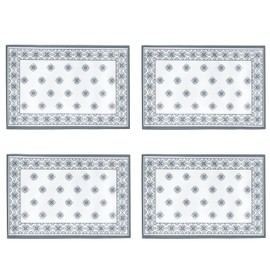 Newbridge Rectangle Fabric Placemats, Set of 4 Placemats, Mykonos Grey Mediterranean, Indoor Outdoor Stain Resistant No-Iron Placemats, Grey Tile Border