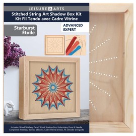 LEISURE ARTS Wood Stitched String Art Kit with Shadow Box Starburst - Adult Or Kids Craft - Craft Kits for Teens String Art Kit for Adults 3D 3D Kids 10.75"