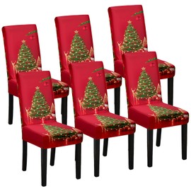 Christmas Chair Covers, Set of 4/6, Stretch Chair Covers, Christmas Decoration Covers for Chairs, Removable Chair Cover, Modern Universal Xmas Chair Cover for Christmas Day Party (6, Christmas Tree)
