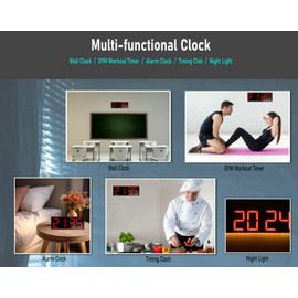 Boyiit 17.3'' Extra Large Home Gym Timer Clock, Programable Workout Interval Timer, Digital Wall Clock, with 7-Color Night Light, 8 Alarm Clocks, Calendar/Temperature, Countdown & Stopwatch (Red)