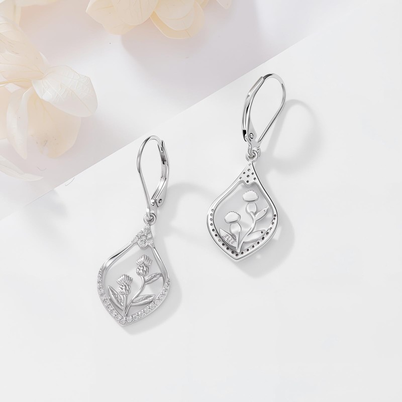 Scottish Thistle Earrings Sterling Silver Thistle Earrings Scottish Leverback Earrings