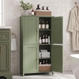 Vongrasig 42.6" Bathroom Storage Cabinet, Modern Floor Cabinet with Doors and Adjustable Shelves, Freestanding Accent Organizer Cupboard for Living Room, Entryway, Kitchen, Green