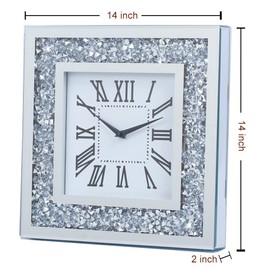 CUYOU Decor Crushed Diamond Mirror Wall Clock with Crystal Decorations for Home (Silver-Square 35CM)