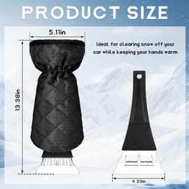 Gasedin Ice Scraper with Glove, Car Windshield Ice and Snow Scraper with Waterproof Mitt, Warm Cozy Snow Removal Shovel Tool Snow Scraper Mitt for Car Window, Car Accessories (Black)