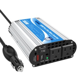 Pure Sine Wave Power Inverter 300Watt Car Adapter Converts 12V DC to 120V AC with Type-C PD30W and QC3.0 USB and 2 AC Outlets for Tablets Laptops Smartphones