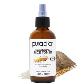 PURA D'OR Tónico facial equilibrante de agua de arroz de 3.38 onzas, fórmula hidratante y calmante con extractos naturales, soporte de textura de piel