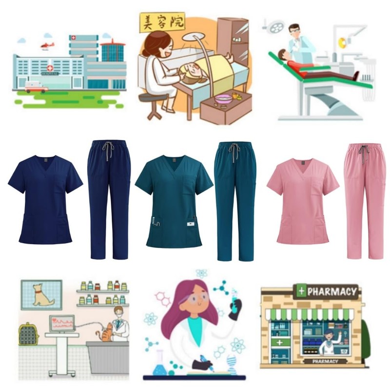 POUKEPRITY Medical Scrubs, Lab Coat, Nursing Set, Unisex, Includes Pockets,