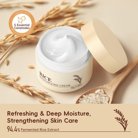 Rice Ceramide Moisturizing Cream, Face Moisturizer with Rice Bran Extract and Ceramides, Glass Skin Barrier Repair Ceramide Moisturizer Deep Nourishment, Smooths and Evens Skin Tone Korean Skin Care