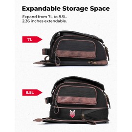 KEMIMOTO Motorcycle Tank Bag, Retro Expandable Storage Thigh Bag Leg Bag with Leg Strap, Waterproof Touch Screen Protector for Mobile Phones, Oil Waxed Canvas Material, Black 8.5L