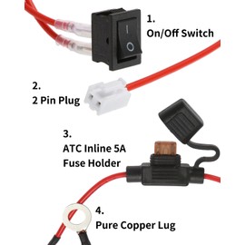 Auxbeam 6.6FT 20AWG Acc Electrical Wire w/5A ATC Inline Blade Fuse Holder & On/Off Switch, Acc Wiring Harness 6/8/12 Gang Switch Panel, 2Pin Acc Power Wire, Fit for Car,Truck,RV, Inverter