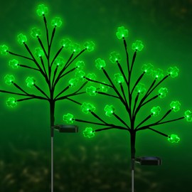 ReyeeInc Solar Shamrock Lights, Outdoor Waterproof Solar Powered Plant Lights with 40 Green Leaves and 2 Modes for Yard, Garden, Flower Pot, Patio, Lawn Outside Spring and Summer Decor(2 Pack)