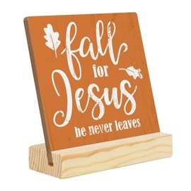 Fall for Jesus Decorations Christian Fall Decorations for Home Vintage Autumn Church Decor Autumn Religious Decor Wood Acrylic Sign 4 x 4 inches (Wood 1908)