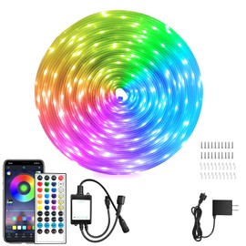 vimeepro Outdoor Waterproof Led Strip Lights,IP68 flexibleLed Rope Lights with IR Remote&App Control,Music Sync and Color Changing LED Tape Lights for Bedroom,Roof,Pool,Balcony