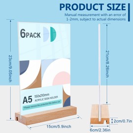A5 Table Stand, A5: Pack of 6 Price Tags, Table Stand, A5 Acrylic Stand, Table Stand, T-Shape Portrait Format, Flyer Stand, Clear for Menu, Cafés, Restaurant, Photos, Poster