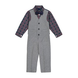 IZOD Baby Boys' 4-Piece Set with Collared Dress Shirt, Pants, Tie, and Vest, Silverware, 24 Months