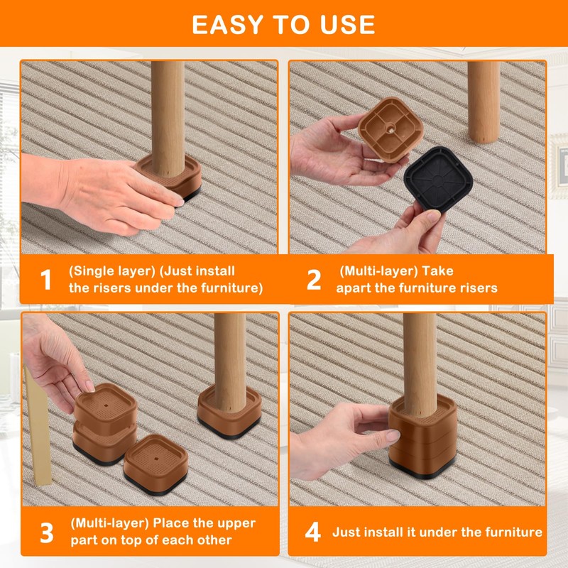 shouwuhho 12 Pack Furniture Risers Adjustable Bed Risers Heavy Duty