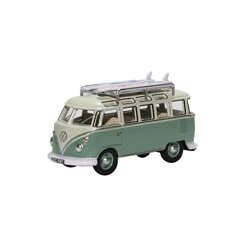 Oxford Diecast 76VWS005 VW T1 Samba Bus/Surfboards Turquoise/Blue White 1:76