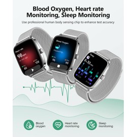 SOUYIE Smart Watches for Women Men, 1.85" AI Voice Smartwatch, 24/7 Heart Rate Monitor, Stress/SpO2/Sleep Tracker, IP68 Waterproof, Weather, 100+ Sports Fitness Tracker for Android iOS Silver Metal