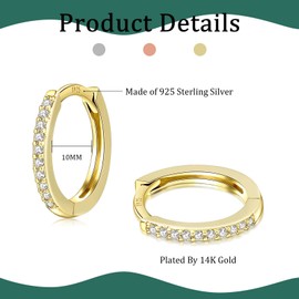 HUABOLA CALYN 3 Pairs of Hoop Earrings Silver 925, Silver Gold Hoop Earrings Silver 925 Small Set for Women Men Girls in 8/10/12 mm, Hypoallergenic Earrings Gold Set with AAA Zirconia Jewellery,