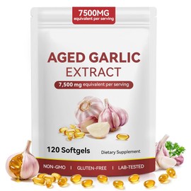 Odourless Aged Garlic Extract Capsules, 7500mg Garlic Supplement Softgels Support Health, Antioxidant & Immune, Gluten-Free, Non-GMO
