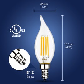 Xtricity LED 5.5W Flame Tip Clear Candelabra Bulbs, 60 Watt Equivalent, 500 Lumens, 3000K Soft White, Dimmable, 120V, E12 Candelabra Base Bulbs, Energy Star, (6 Pack)