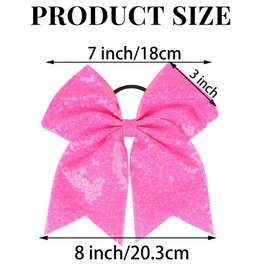 2 PCS 8" Large Cheer Bows Sequin Cheer Hair Bows Ponytail Holders Cheerleading Bows for Jumbo Cheerleading Teen Girls Sports (Bright Rose)