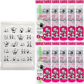 Core Zipper Bag, Panda Pattern, Height 1.3 x Width 9.4 x Thickness 0.01 inches (34 x 24 x 0.04 mm), A4 Size, Catalog, Notebook, Magazine, Documents, Small Storage, Organization, Plastic Bag, Pack of 5