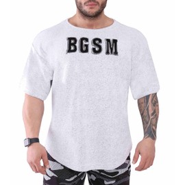 Men's Gym T-shirt Active Wear Bodybuilding Lifting Oversize Rag Top | Towel Texture, Cotton Training Top (XXL, Off-White)