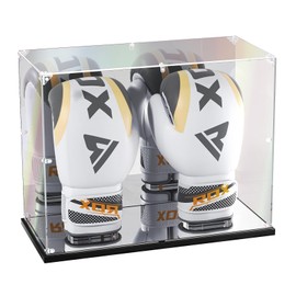KOLIPI Boxing Glove Display Case with Mirror Back and Base, Acrylic Display Case with Stand for Full Size Boxing Glove, Watch The Video to Assemble (17x8x13 inch, 43x20x33 cm)