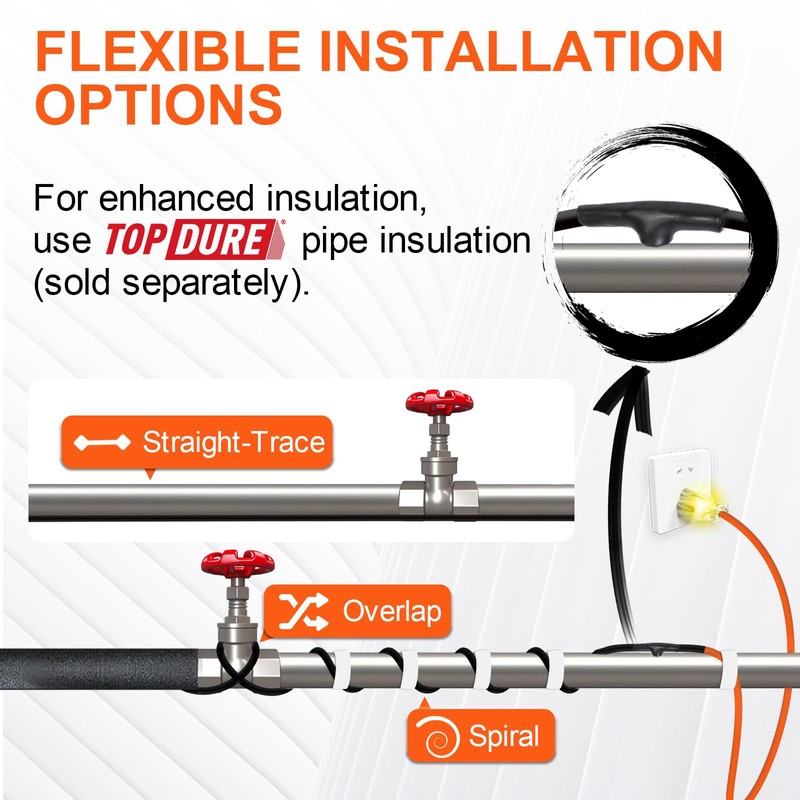 TOPDURE Automatic Heat Tape for Water Pipe Freeze Protection,Self-Regulating Pipe
