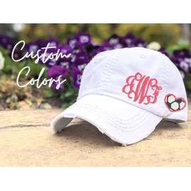 Women's Custom Soccer Sport Monogrammed Initials Heart Hat, Baseball or High Ponytail Cap, Embroidered No Patch, Gift for Player Mom Friend Coach Sister Fan, Spirit Game Wear College High School