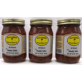 Old Florida Gourmet Salsa Hot Chunky, 16 Ounce - PACK OF 3 in a Gift Box