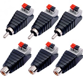 AQUALOACH Speaker Wire RCA Converter Adapter 6 Pack (3 Male and 3 Female) Solderless Easy Connect Speaker Cable Terminal Conversion Connector Amplifier Subwoofer Surveillance Camera CCTV Home Theater