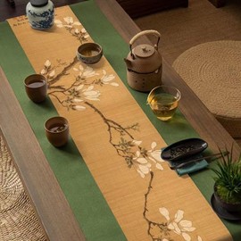 Asian Style Bamboo Table Runner, Ancient Chinese Paintings Zen Table Mat Placemat for Home Office Party Decor (Magnolia, 12x48 Inch)