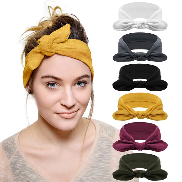 DRESHOW Pack of 6 Women's Boho Headband Headband Hair Band Wide Boho Knot Yoga Sports Hair Bands Elastic Hair Accessories for Girls