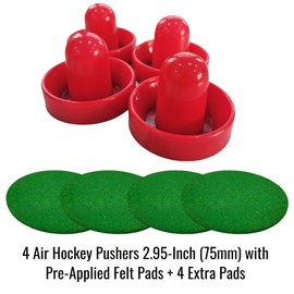 Mini Air Hockey Pushers & Paddles (75mm / 2.95") – Set of 4 + 4 Extra Felt Pads | Durable Lightweight Design | Perfect Replacement for Kids Air Hockey Tables