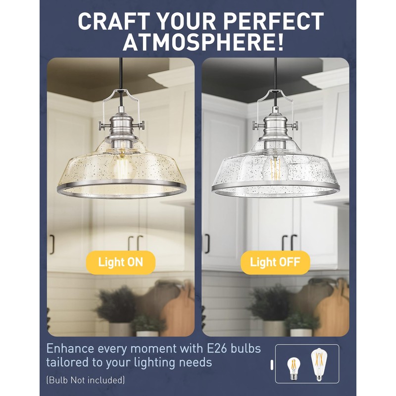 kudos Brushed Nickel Pendant Lights Kitchen Island, Large Pendant Light