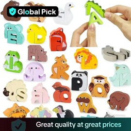 Alphabet Learning Toy, 1 Box Animal Pattern Peg Puzzles, Shape Sorting Pairing Montessori Preschool Early Learning Educational Activities Gift, Wooden Stacking Puzzle